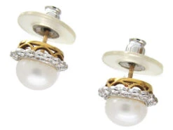 Platinum & 18ct Gold Pearl & Diamond Cluster Earrings -Antique Jewellery Company IMG 3623
