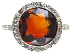 Hessanite & Diamond Edwardian Cluster Ring