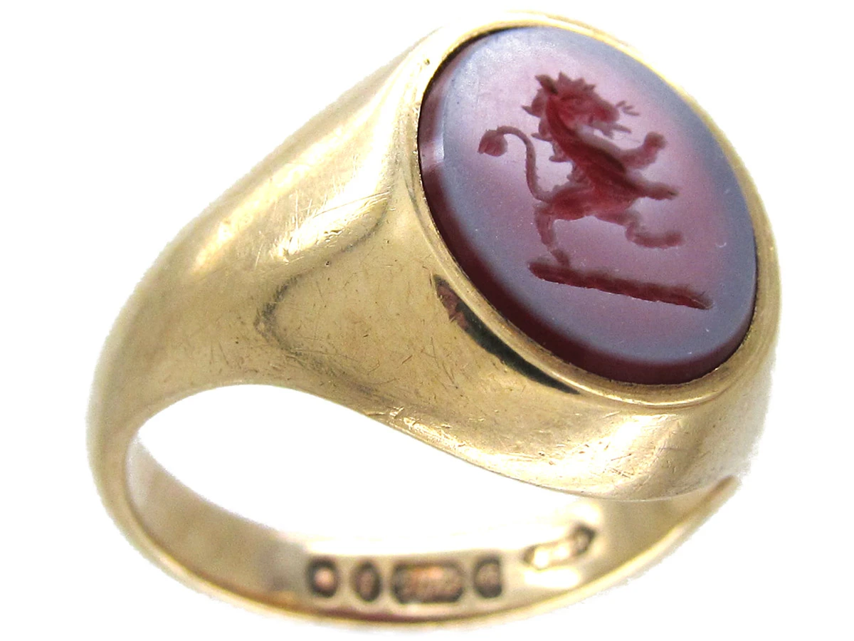 Lion Carnelian Intaglio 9ct Gold Signet Ring 7 Lion Carnelian Intaglio 9ct Gold Signet Ring - Image 5