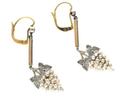 Edwardian 15ct Gold, Platinum & Natural Pearl Grape Drop Earrings 6 Edwardian 15ct Gold, Platinum & Natural Pearl Grape Drop Earrings -Antique Jewellery Company IMG 3742