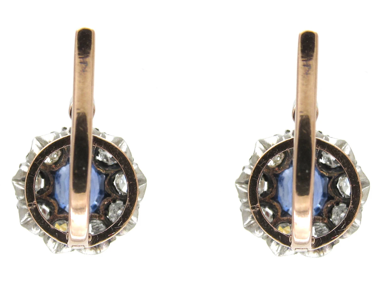 Edwardian Sapphire & Diamond Cluster Earrings 6 Edwardian Sapphire & Diamond Cluster Earrings - Image 4
