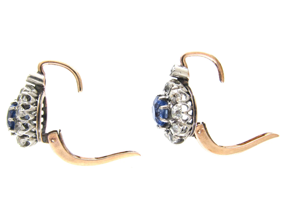 Edwardian Sapphire & Diamond Cluster Earrings 7 Edwardian Sapphire & Diamond Cluster Earrings - Image 5