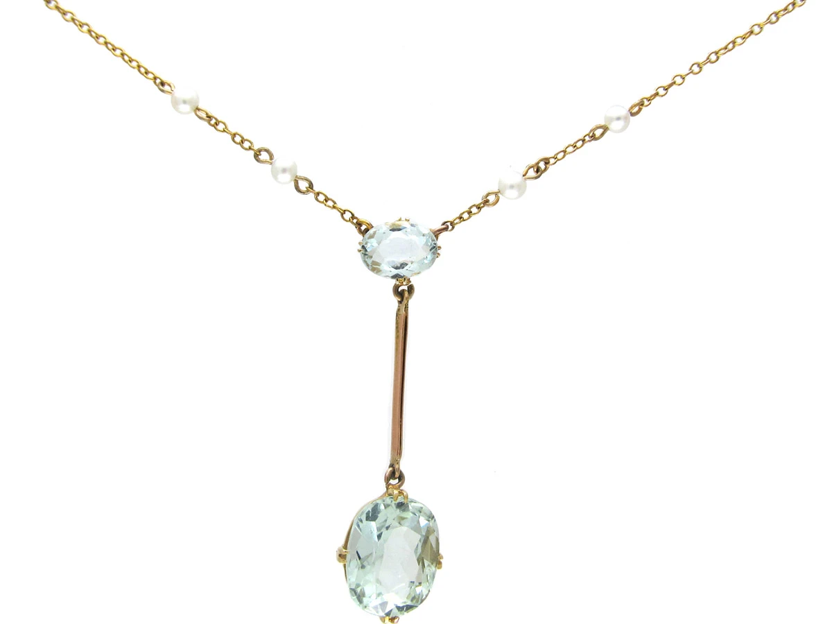 Aquamarine & Pearl Pendant On Chain 3 Aquamarine & Pearl Pendant On Chain