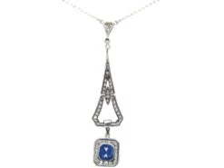 Art Deco Sapphire & Diamond Pendant On Chain 8 Art Deco Sapphire & Diamond Pendant On Chain -Antique Jewellery Company IMG 3780