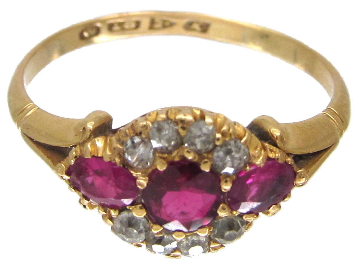 Edwardian Three Stone Ruby & Diamond Ring 4 Edwardian Three Stone Ruby & Diamond Ring - Image 2