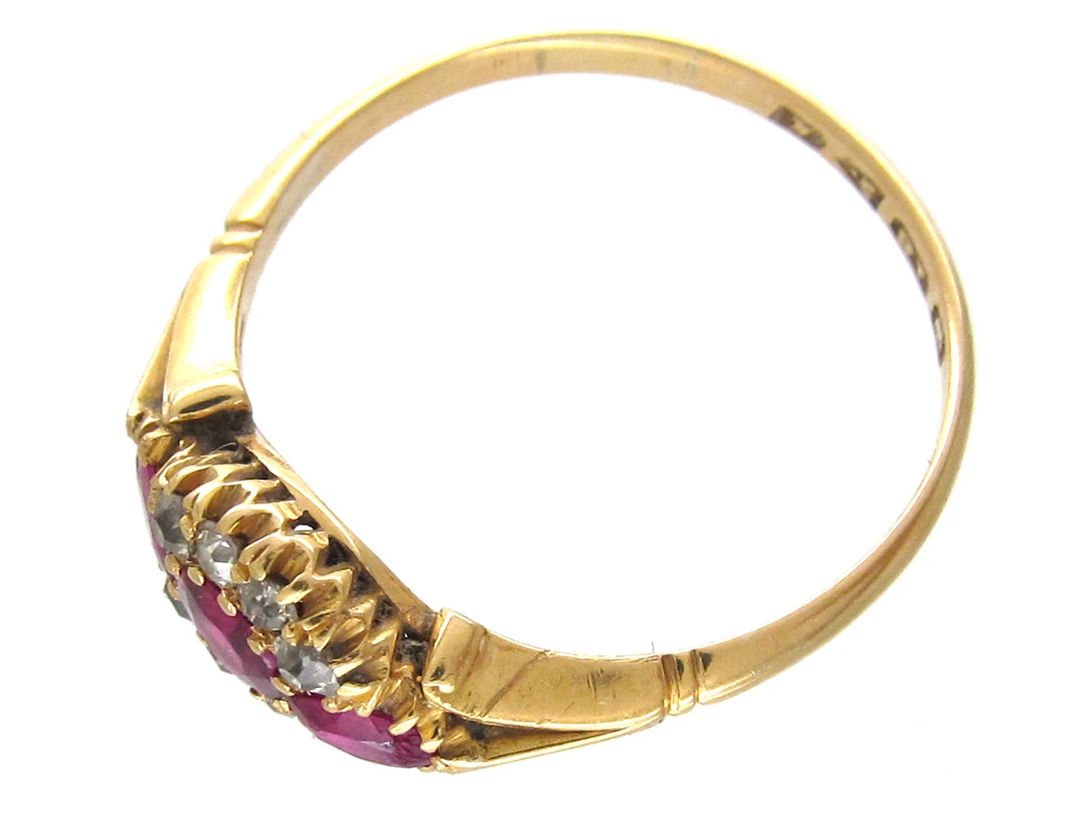 Edwardian Three Stone Ruby & Diamond Ring 8 Edwardian Three Stone Ruby & Diamond Ring - Image 6