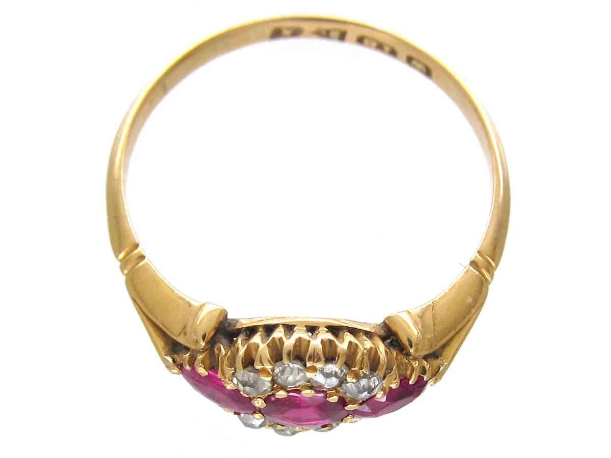 Edwardian Three Stone Ruby & Diamond Ring 9 Edwardian Three Stone Ruby & Diamond Ring - Image 7