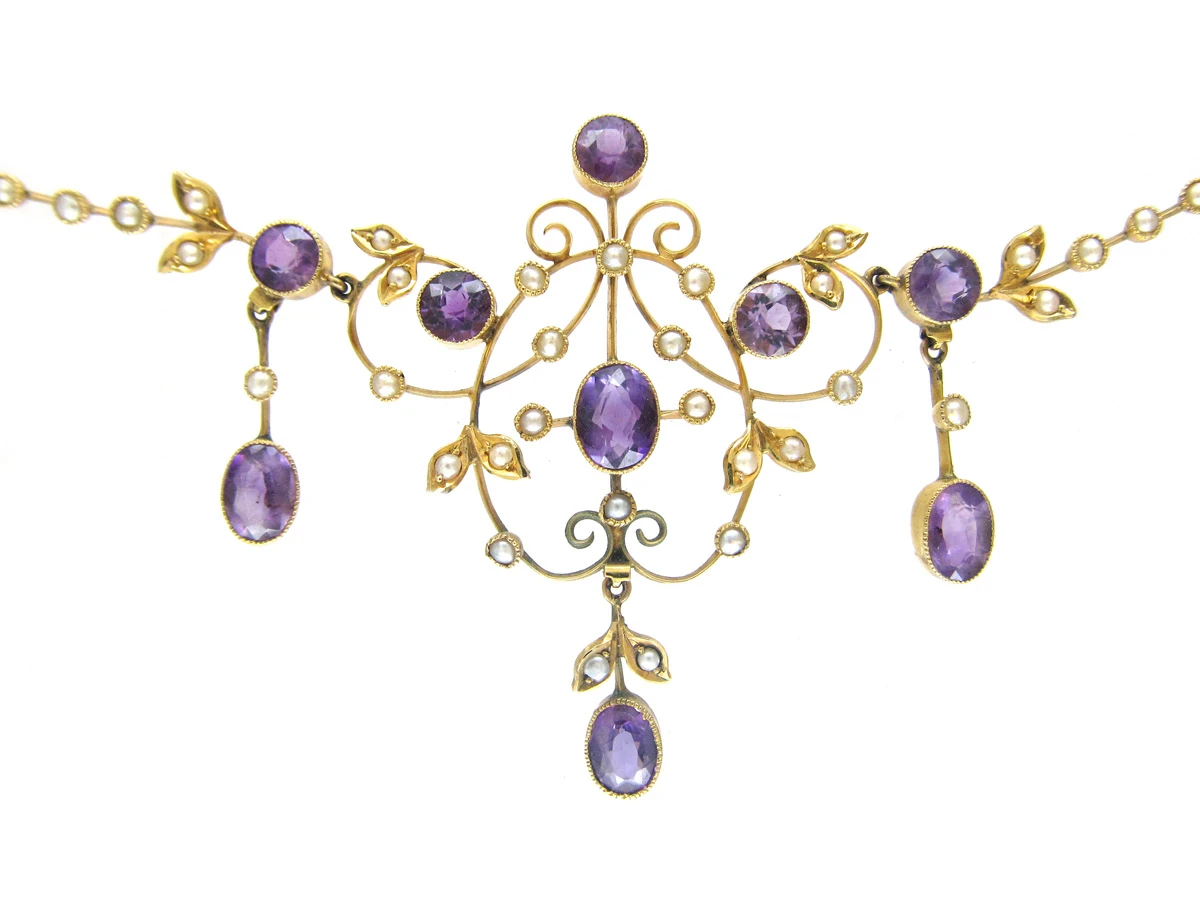 9ct Gold & Amethyst Necklace In Original Case 4 9ct Gold & Amethyst Necklace In Original Case - Image 2