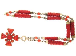 Georgian Gold & Coral Maltese Cross Necklace -Antique Jewellery Company IMG 4029