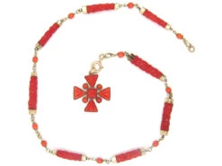 Georgian Gold & Coral Maltese Cross Necklace