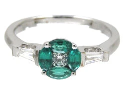 Emerald & Diamond Cluster Ring With Baguette Diamond Sides -Antique Jewellery Company IMG 4080
