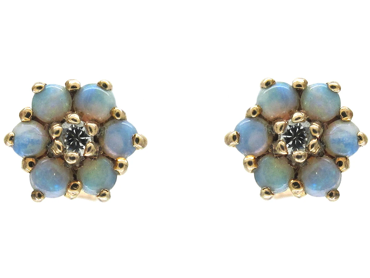 Small Opal & Diamond Cluster Earrings 3 Small Opal & Diamond Cluster Earrings