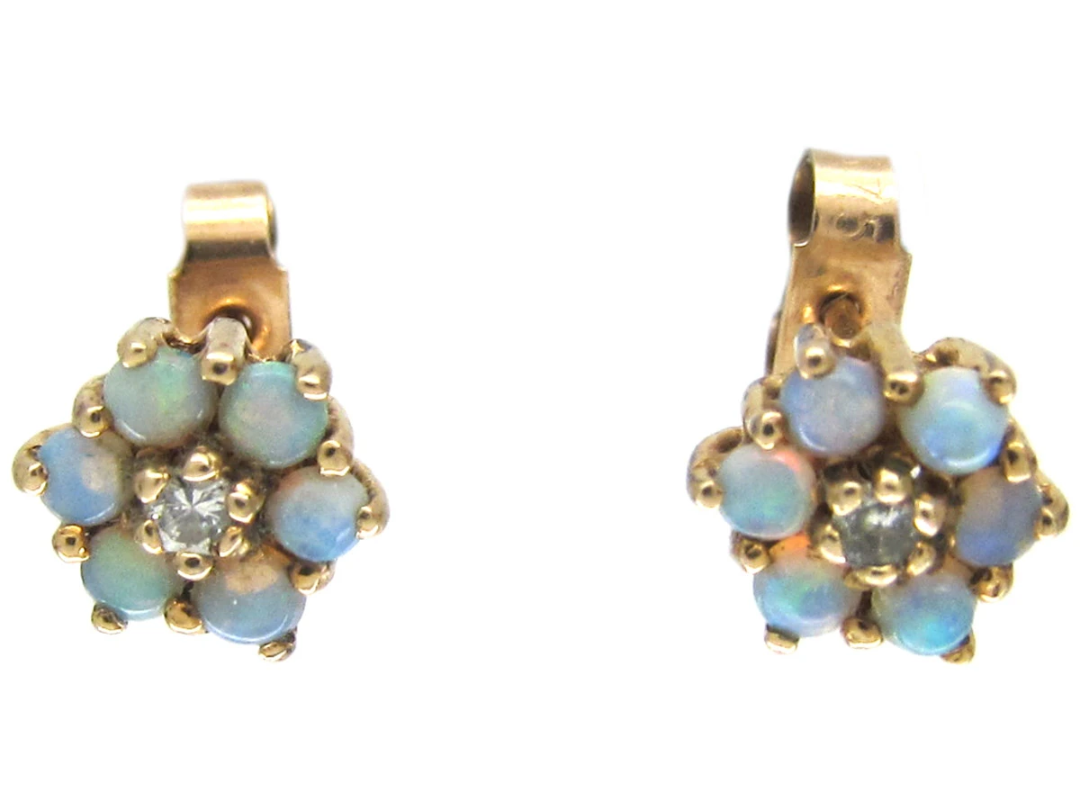 Small Opal & Diamond Cluster Earrings 4 Small Opal & Diamond Cluster Earrings - Image 2