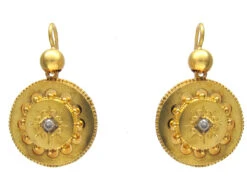 Victorian 15ct Gold & Diamond Round Etruscan Style Earrings 9 Victorian 15ct Gold & Diamond Round Etruscan Style Earrings -Antique Jewellery Company IMG 4145