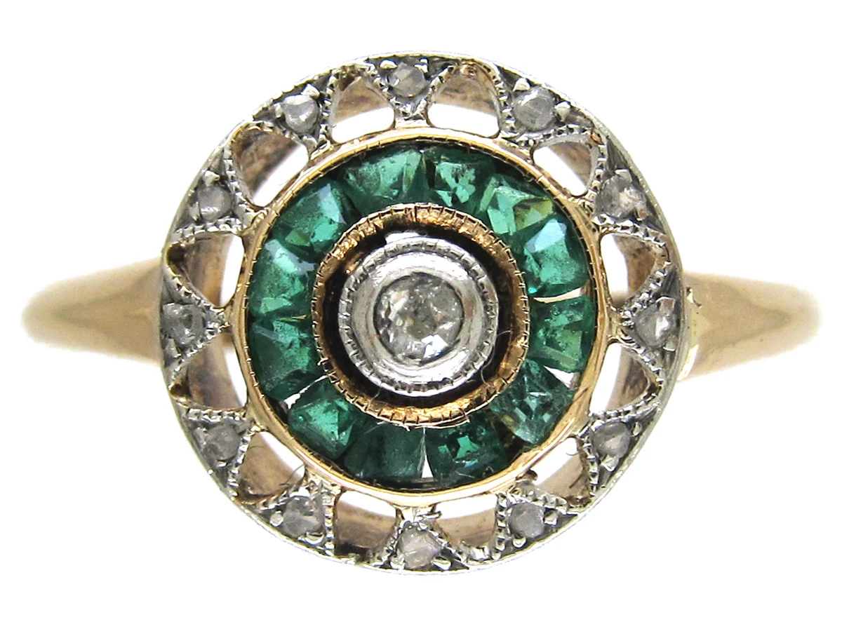 Art Deco Emerald & Diamond Target Ring 3 Art Deco Emerald & Diamond Target Ring