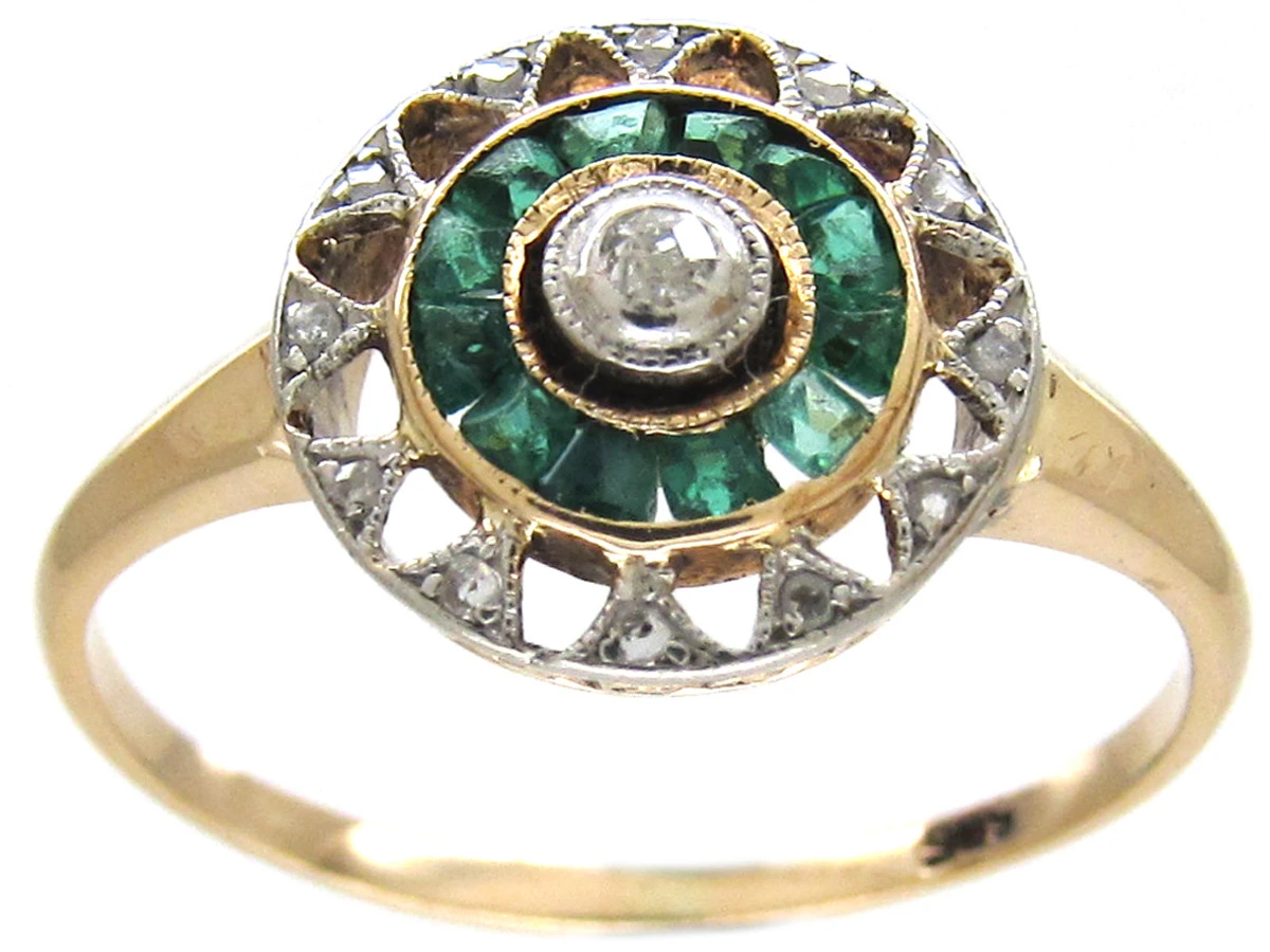 Art Deco Emerald & Diamond Target Ring 4 Art Deco Emerald & Diamond Target Ring - Image 2