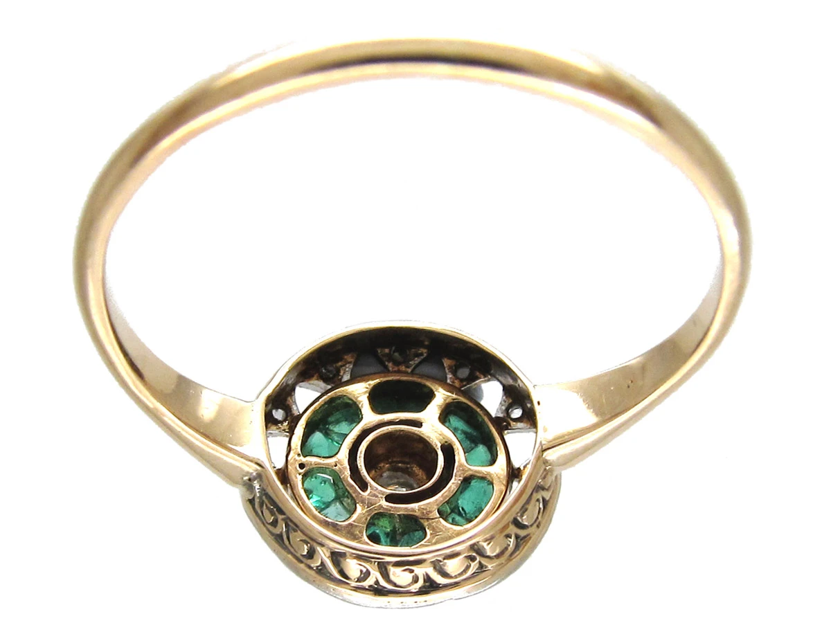 Art Deco Emerald & Diamond Target Ring 7 Art Deco Emerald & Diamond Target Ring - Image 5