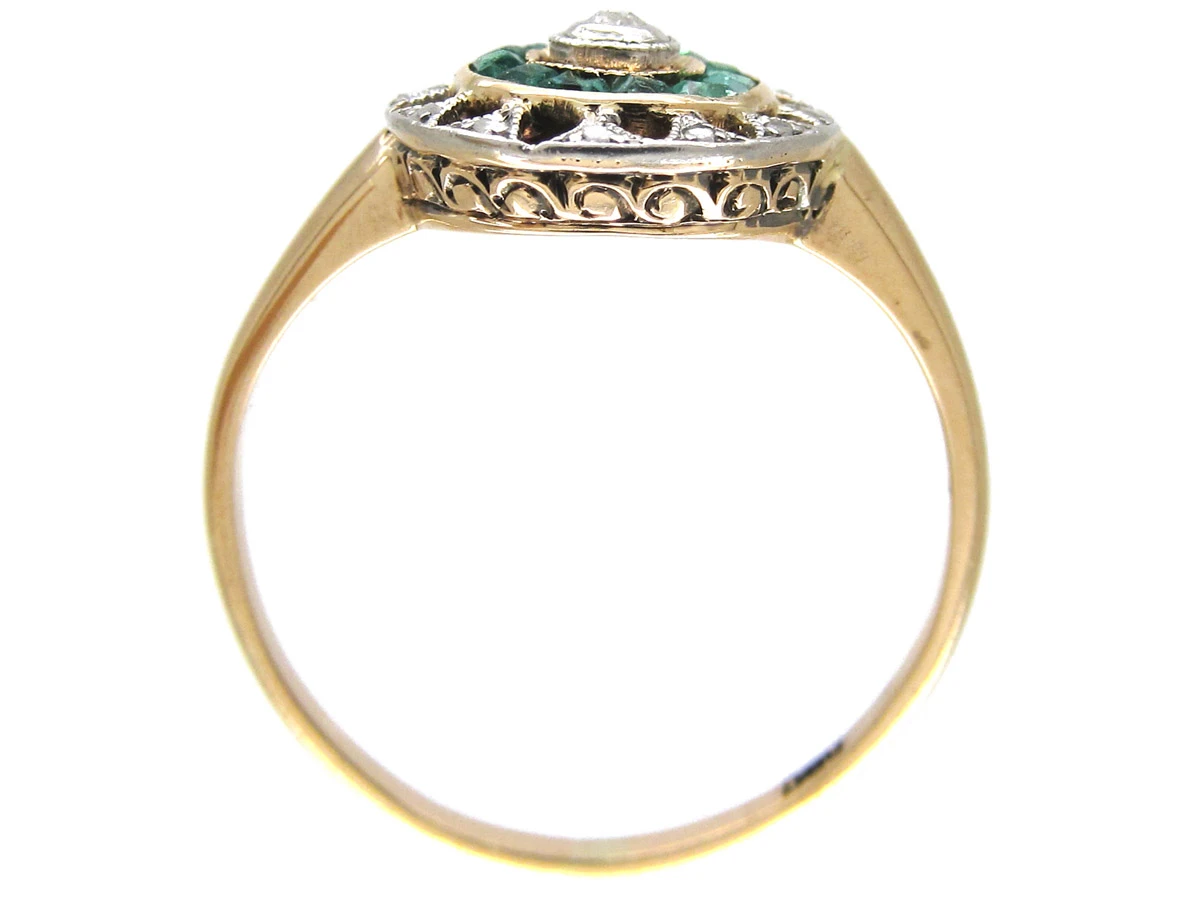 Art Deco Emerald & Diamond Target Ring 8 Art Deco Emerald & Diamond Target Ring - Image 6