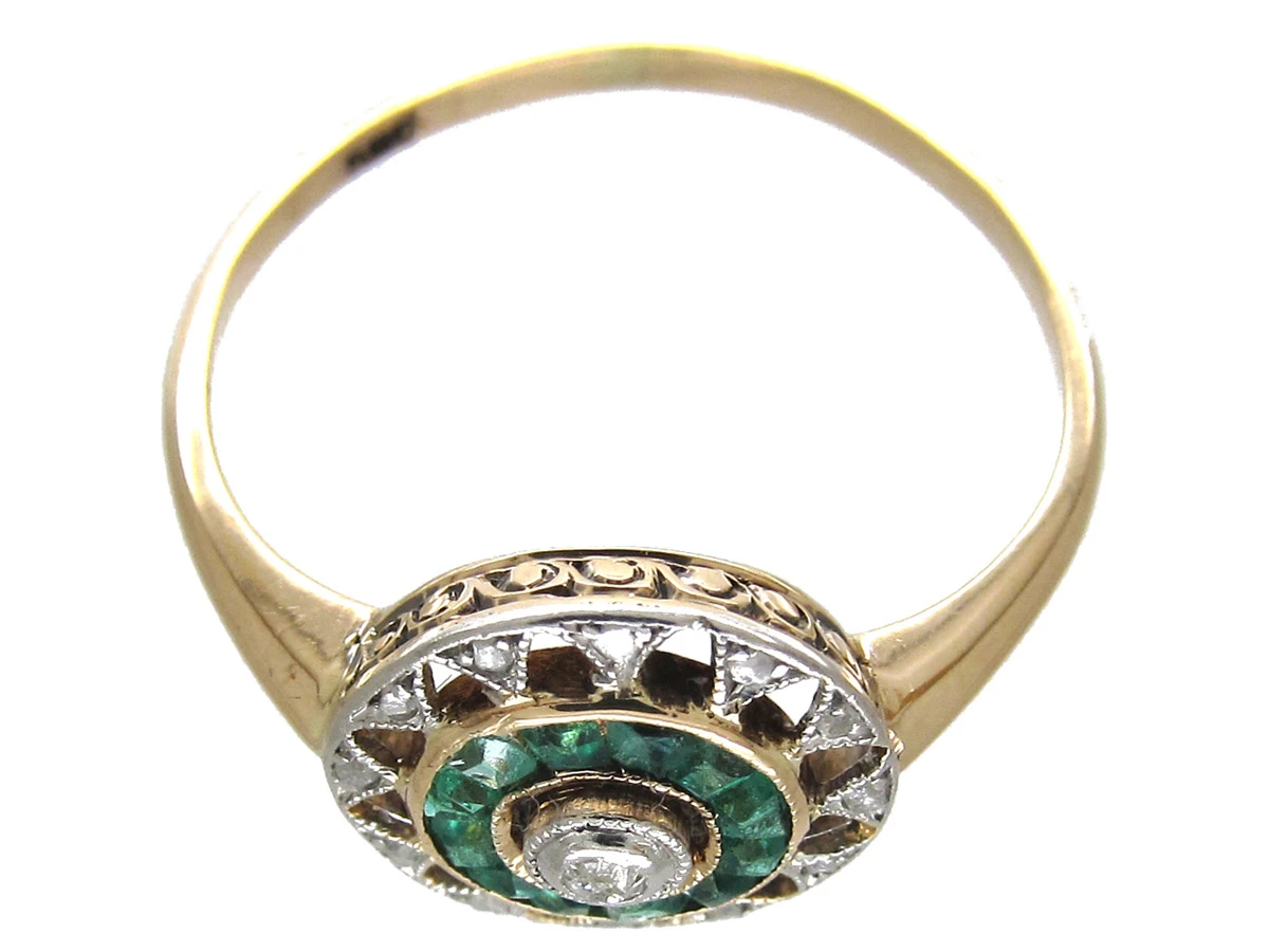 Art Deco Emerald & Diamond Target Ring 9 Art Deco Emerald & Diamond Target Ring - Image 7