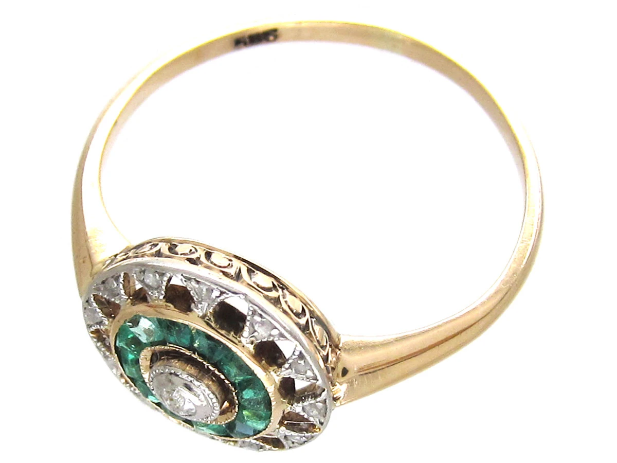Art Deco Emerald & Diamond Target Ring 10 Art Deco Emerald & Diamond Target Ring - Image 8