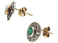 Emerald & Diamond Round Key Design Earrings -Antique Jewellery Company IMG 4262