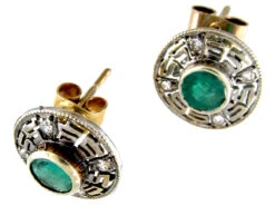 Emerald & Diamond Round Key Design Earrings -Antique Jewellery Company IMG 4263