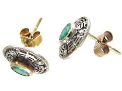 Emerald & Diamond Round Key Design Earrings -Antique Jewellery Company IMG 4266