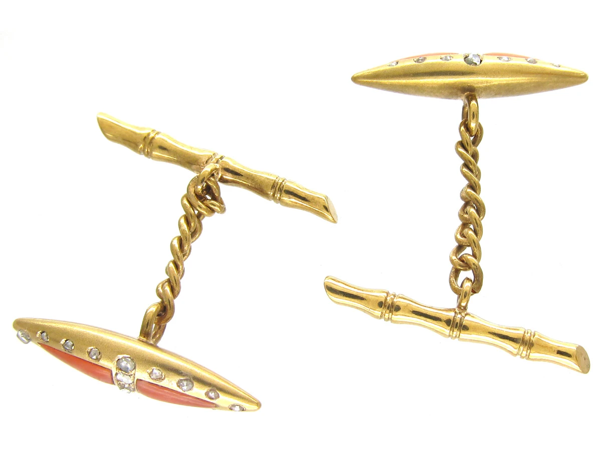 Victorian 18ct Gold Coral & Diamond Cufflinks 5 Victorian 18ct Gold Coral & Diamond Cufflinks - Image 3