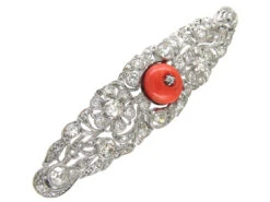 Diamond & Coral Brooch Art Deco Brooch -Antique Jewellery Company IMG 4556