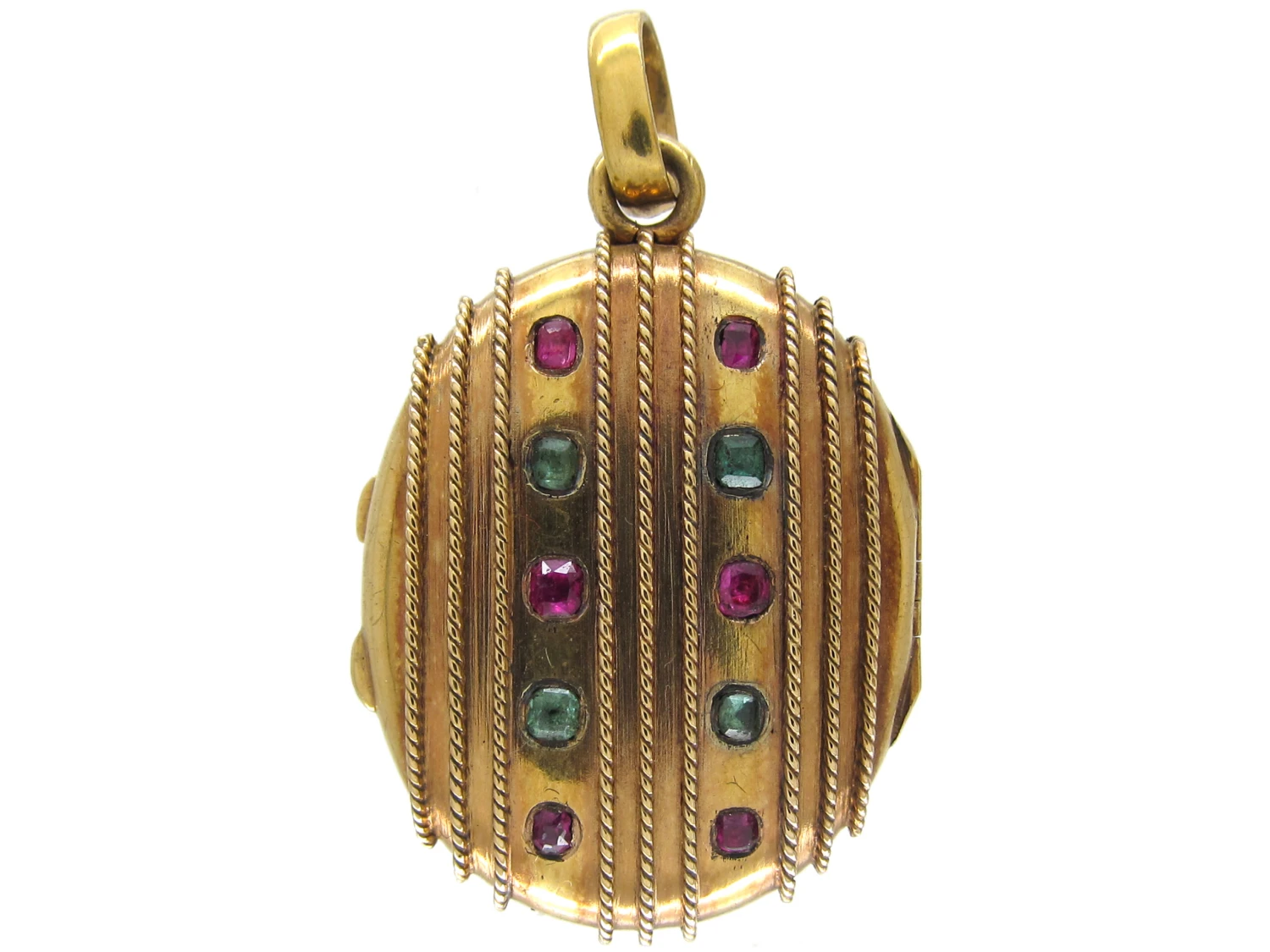 Ruby & Emerald Studded Victorian Gold Oval Locket 3 Ruby & Emerald Studded Victorian Gold Oval Locket