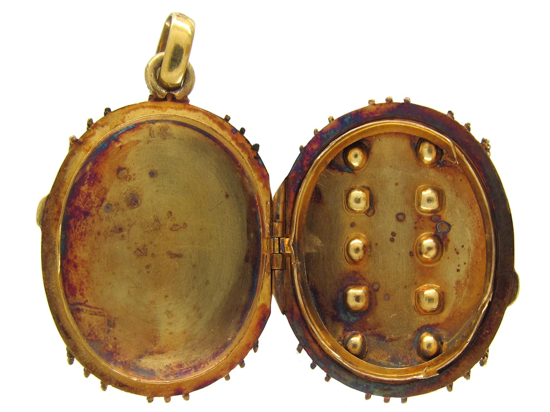 Ruby & Emerald Studded Victorian Gold Oval Locket 5 Ruby & Emerald Studded Victorian Gold Oval Locket - Image 3