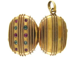 Ruby & Emerald Studded Victorian Gold Oval Locket 9 Ruby & Emerald Studded Victorian Gold Oval Locket -Antique Jewellery Company IMG 4560