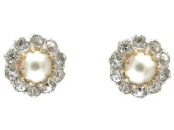 Edwardian Natural Pearl & Diamond Cluster Earrings