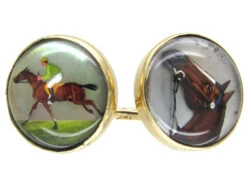 15ct Gold & Rock Crystal Cufflinks Of A Jack Russell, Racing & A Horse Head 8 15ct Gold & Rock Crystal Cufflinks Of A Jack Russell, Racing & A Horse Head -Antique Jewellery Company IMG 4764