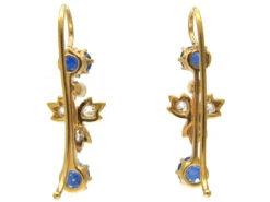 18ct Gold Edwardian Sapphire ​& Diamond Drop Earrings -Antique Jewellery Company IMG 4837