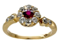 Edwardian Ruby & Diamond Cluster Ring With Diamond Shoulders 14 Edwardian Ruby & Diamond Cluster Ring With Diamond Shoulders -Antique Jewellery Company IMG 5092