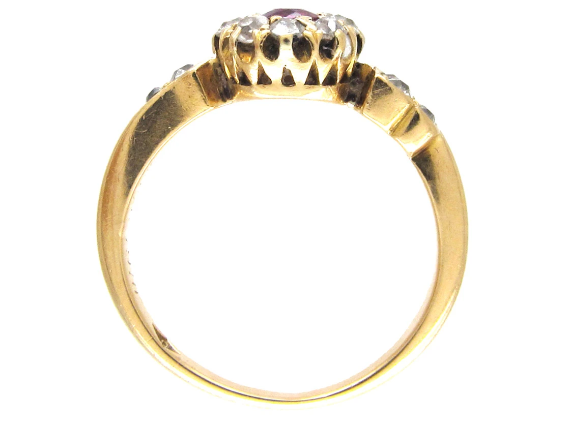 Edwardian Ruby & Diamond Cluster Ring With Diamond Shoulders 10 Edwardian Ruby & Diamond Cluster Ring With Diamond Shoulders - Image 8