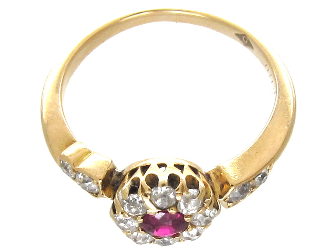 Edwardian Ruby & Diamond Cluster Ring With Diamond Shoulders 11 Edwardian Ruby & Diamond Cluster Ring With Diamond Shoulders - Image 9