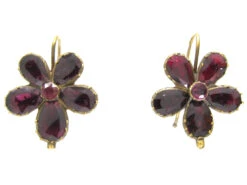 Georgian Flat Cut Almandine Garnet Pansy Earrings