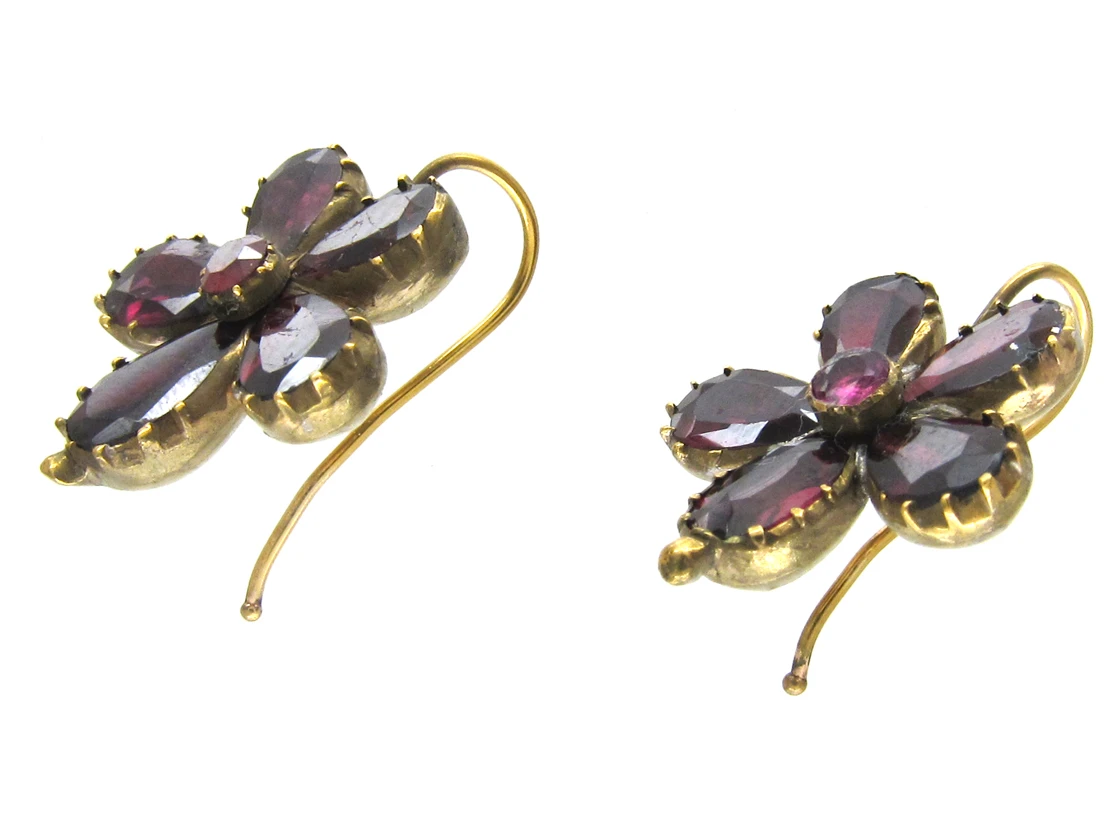 Georgian Flat Cut Almandine Garnet Pansy Earrings 6 Georgian Flat Cut Almandine Garnet Pansy Earrings - Image 4