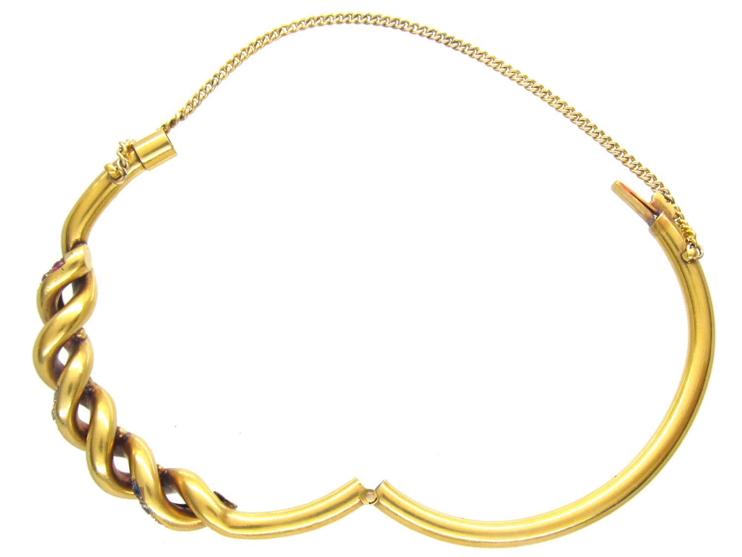 Edwardian 15ct Gold Ruby, Sapphire & Diamond Bangle 6 Edwardian 15ct Gold Ruby, Sapphire & Diamond Bangle - Image 4