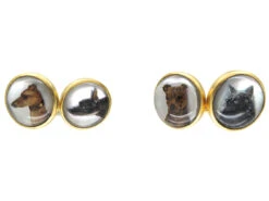 Carved Intaglio Rock Crystal Dog Cufflinks