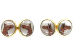 Reverse Intaglio Rock Crystal Horse’s Head Cufflinks