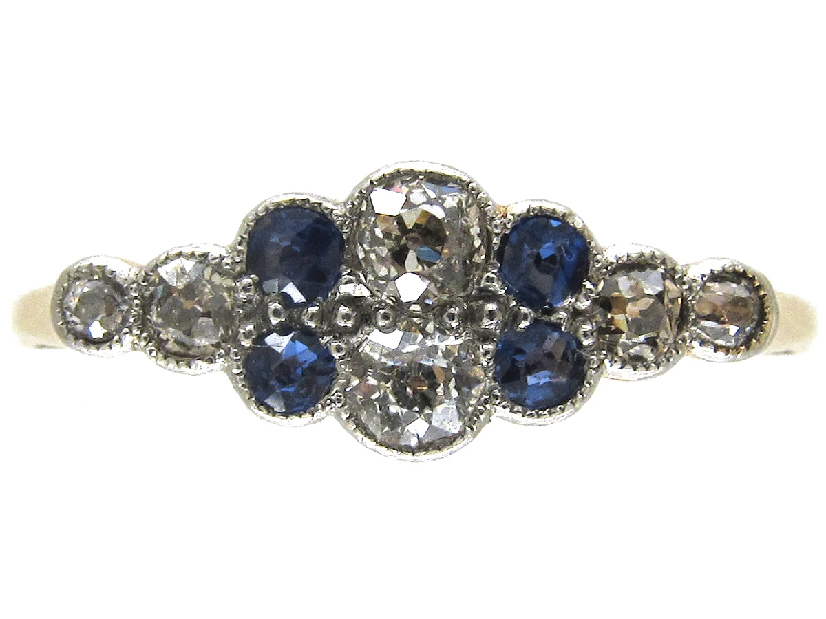 Edwardian Diamond & Sapphire Ring 3 Edwardian Diamond & Sapphire Ring