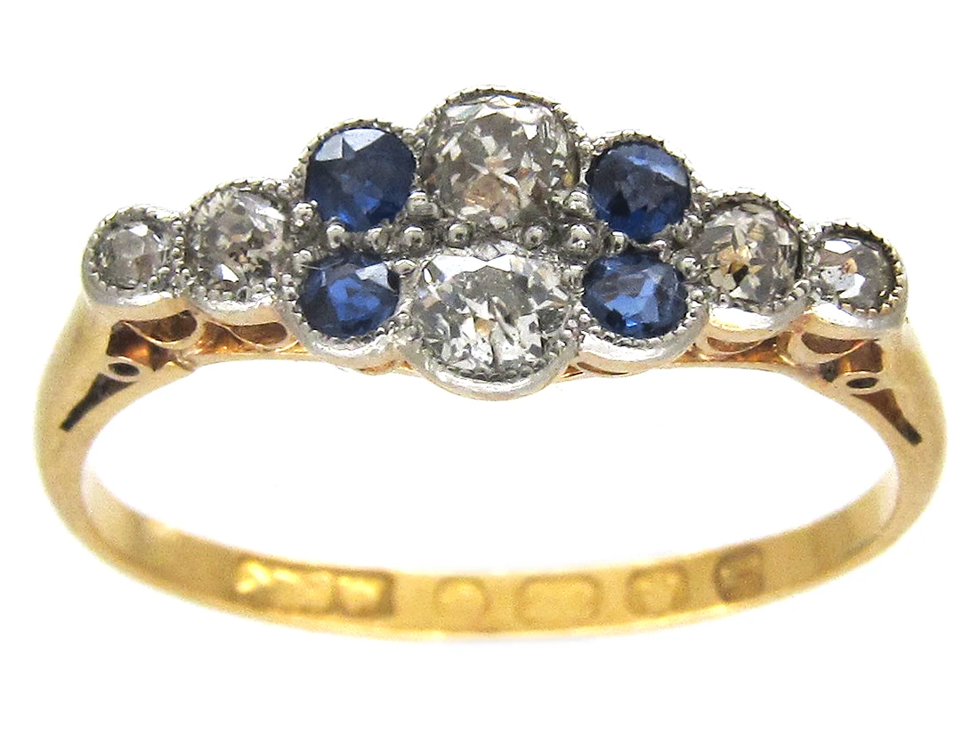 Edwardian Diamond & Sapphire Ring 4 Edwardian Diamond & Sapphire Ring - Image 2