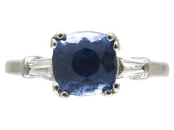 Sapphire Solitaire Ring With Diamond Baguette Shoulders