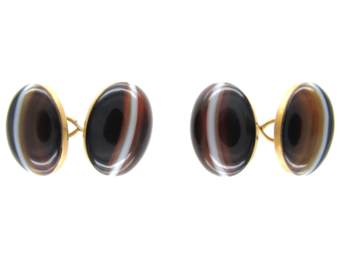 Victorian 15ct Gold Banded Sardonyx Cufflinks 3 Victorian 15ct Gold Banded Sardonyx Cufflinks