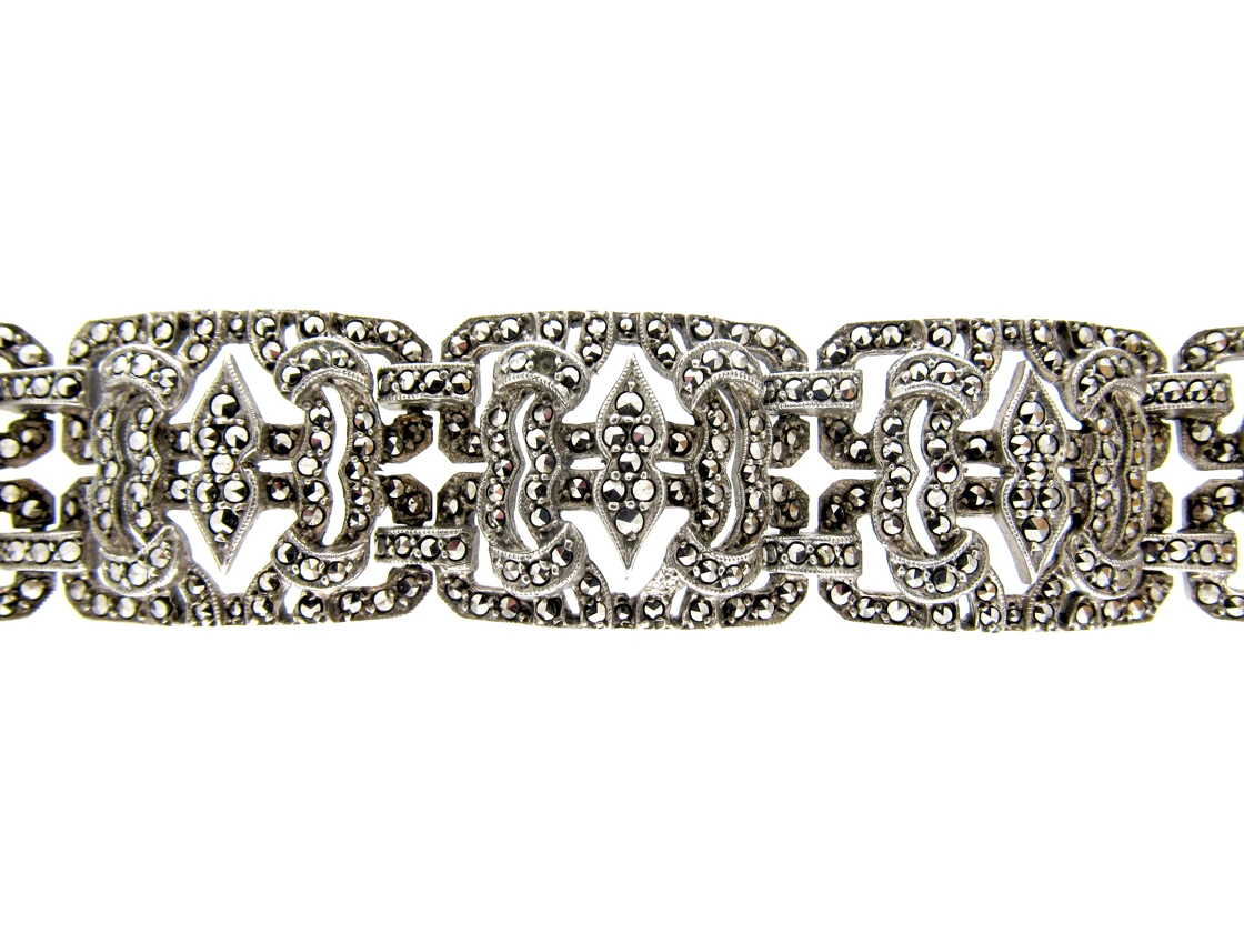 Art Deco Wide Silver & Marcasite Bracelet 3 Art Deco Wide Silver & Marcasite Bracelet