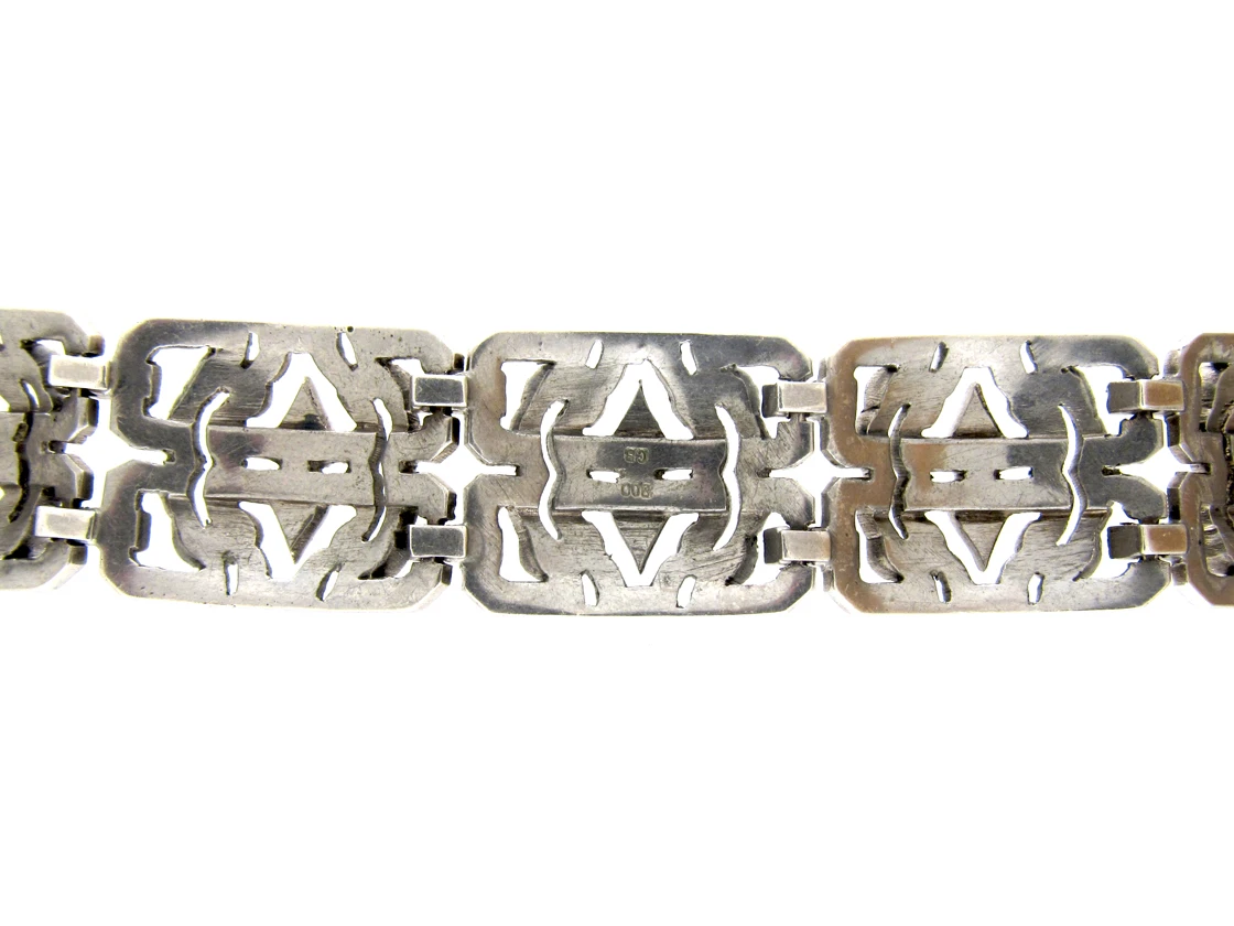 Art Deco Wide Silver & Marcasite Bracelet 4 Art Deco Wide Silver & Marcasite Bracelet - Image 2