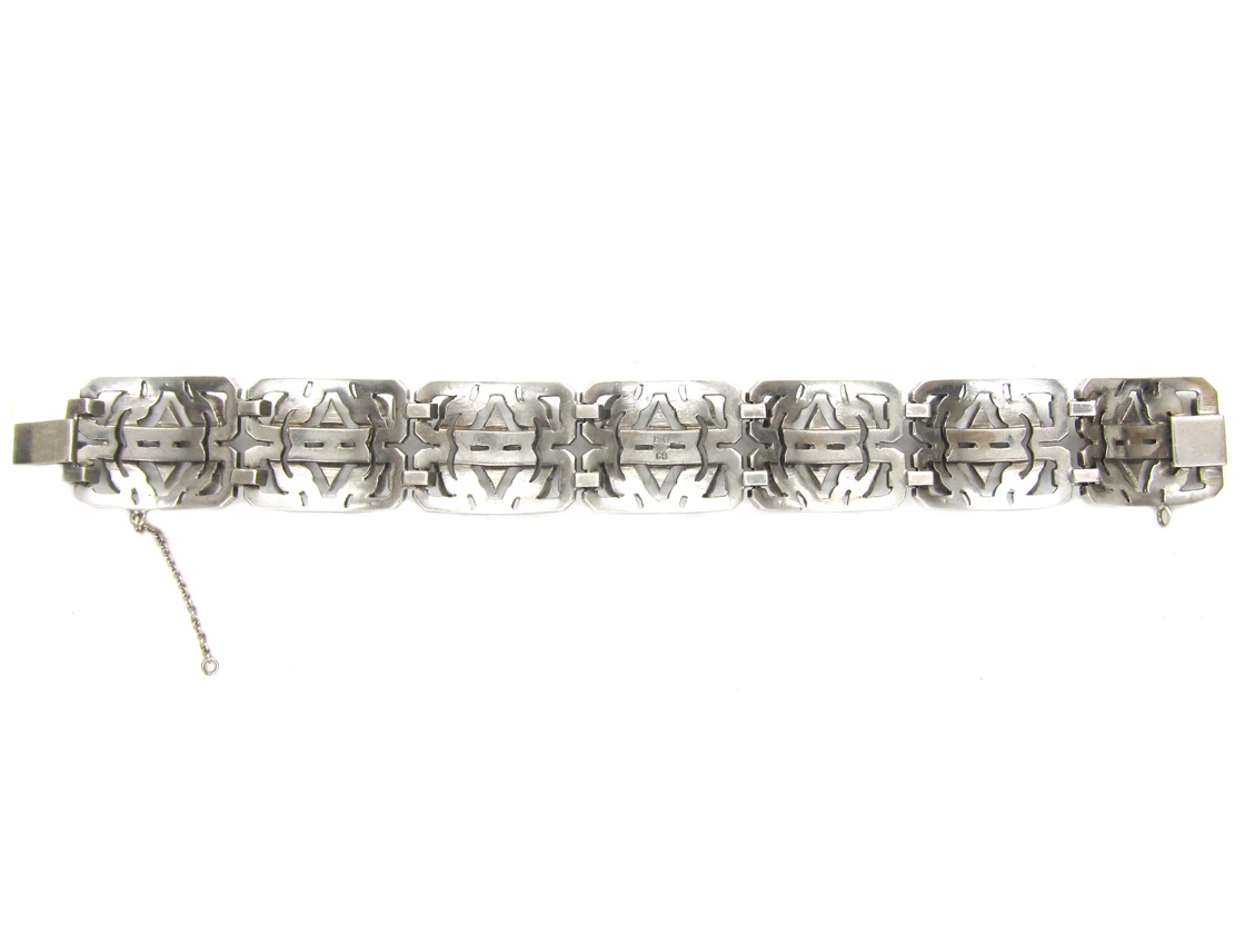 Art Deco Wide Silver & Marcasite Bracelet 6 Art Deco Wide Silver & Marcasite Bracelet - Image 4